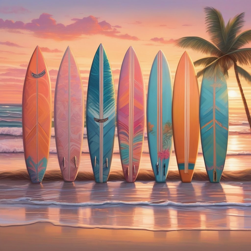 a-row-of-surfboards-on-a-beach-at-dawn.png