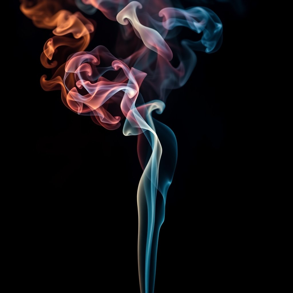 colorful smoke swirls on a dark background, moody lighting, high contrast, fine art photography