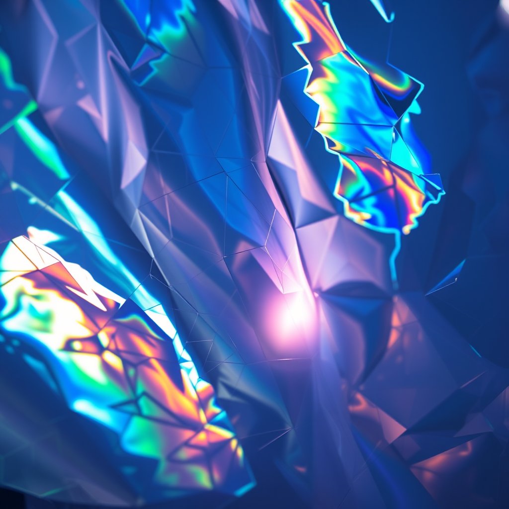 a holographic iridescent texture with light reflections, moody lighting, high contrast, fine art photography