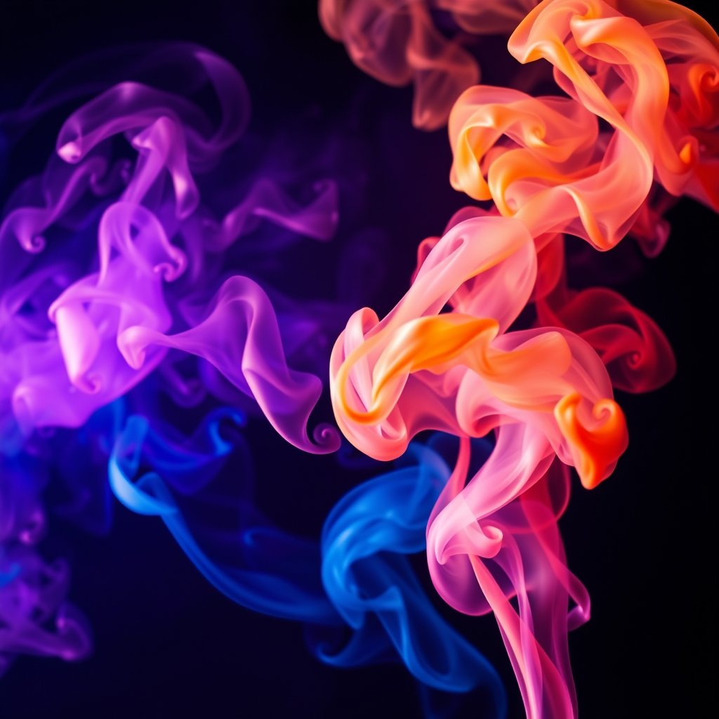 colorful smoke swirls on a dark background, cinematic lighting, vibrant colors, dramatic atmosphere