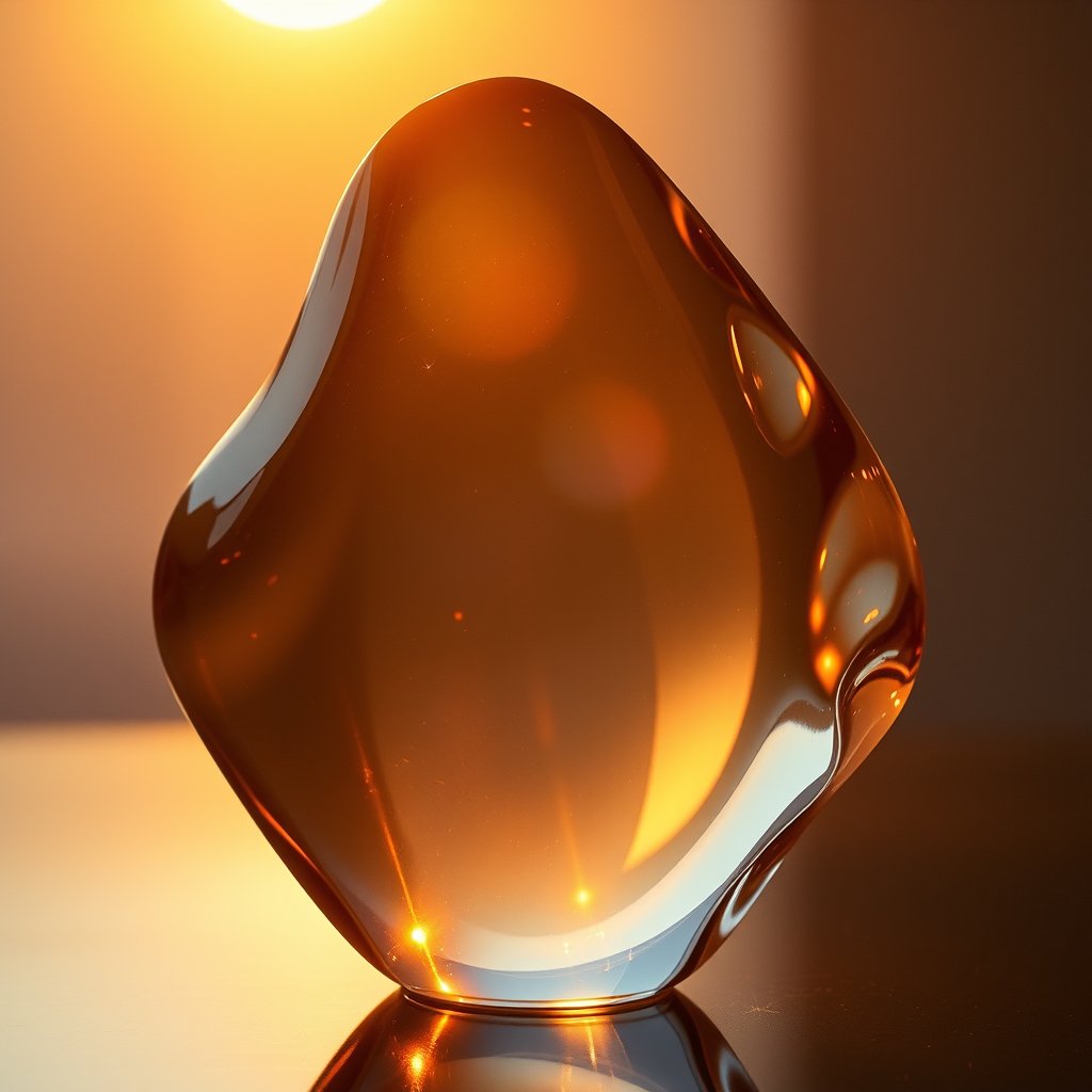 an abstract glass shapes with rainbow refraction, golden hour lighting, warm tones, atmospheric