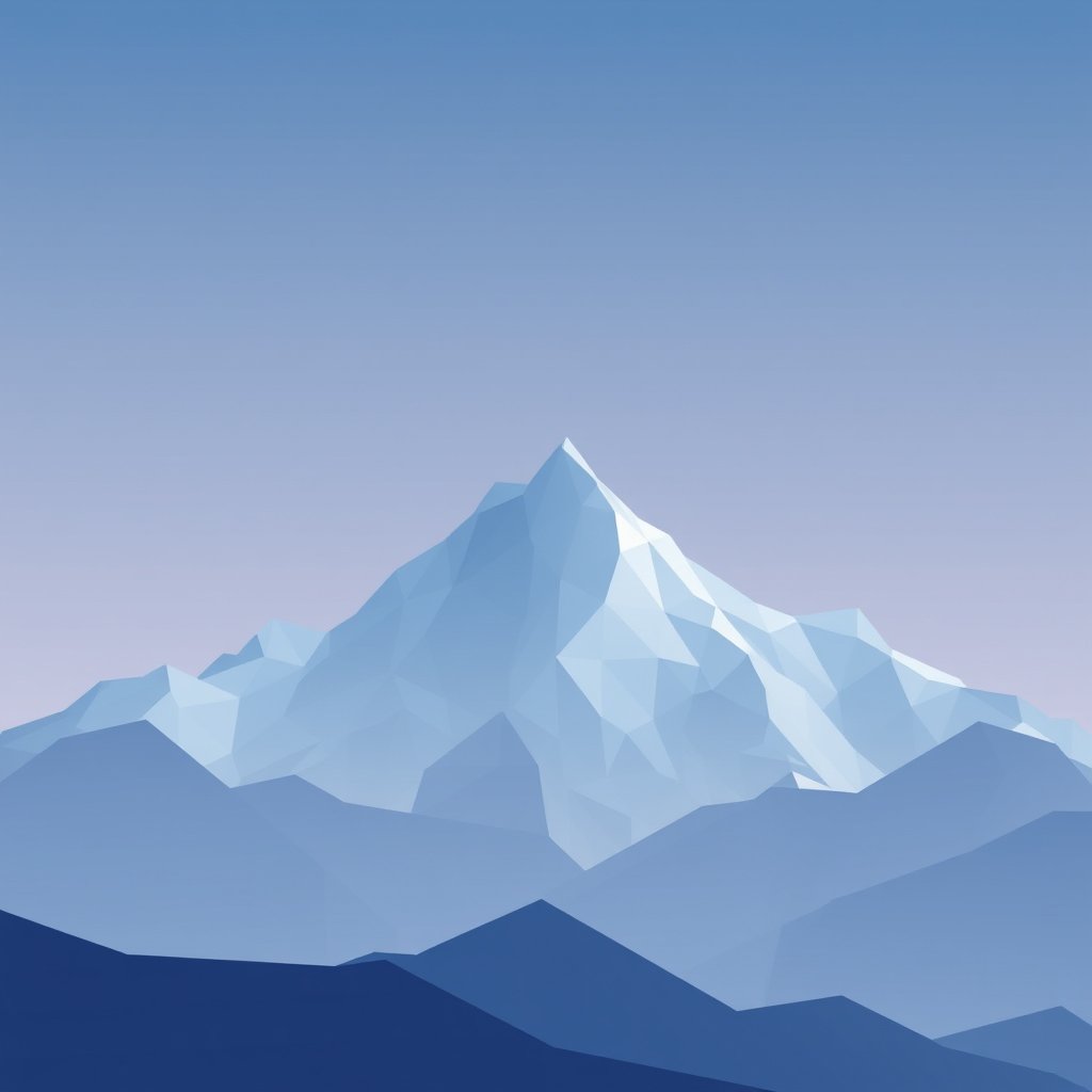 a low poly geometric mountain landscape, gradient sky, minimalist composition, clean background, elegant
