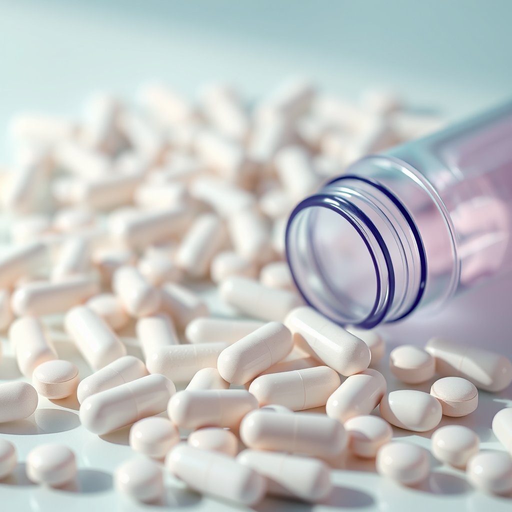 medical pharmacy pills capsules, bright and airy, pastel tones, dreamy aesthetic