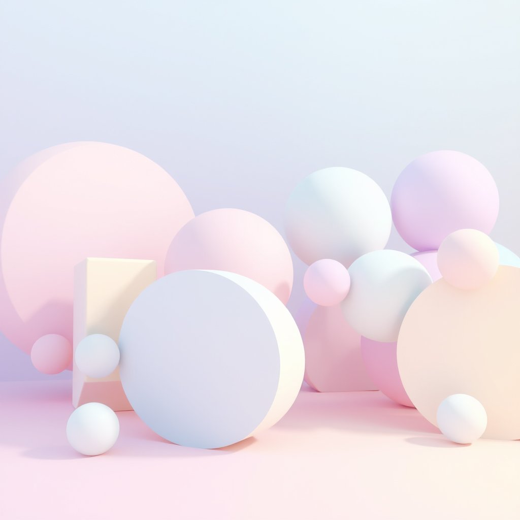 an abstract 3d render of geometric shapes in pastel colors, bright and airy, pastel tones, dreamy aesthetic