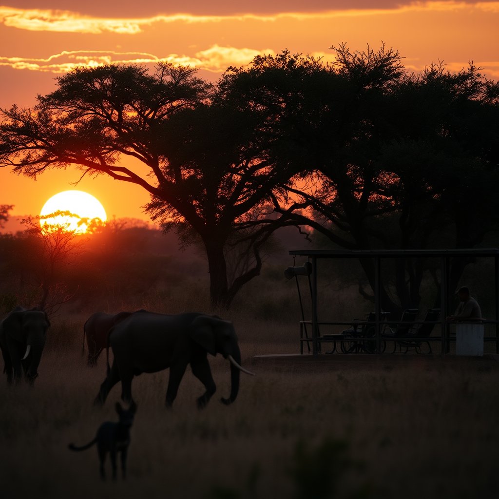 safari, golden hour lighting, warm tones, atmospheric