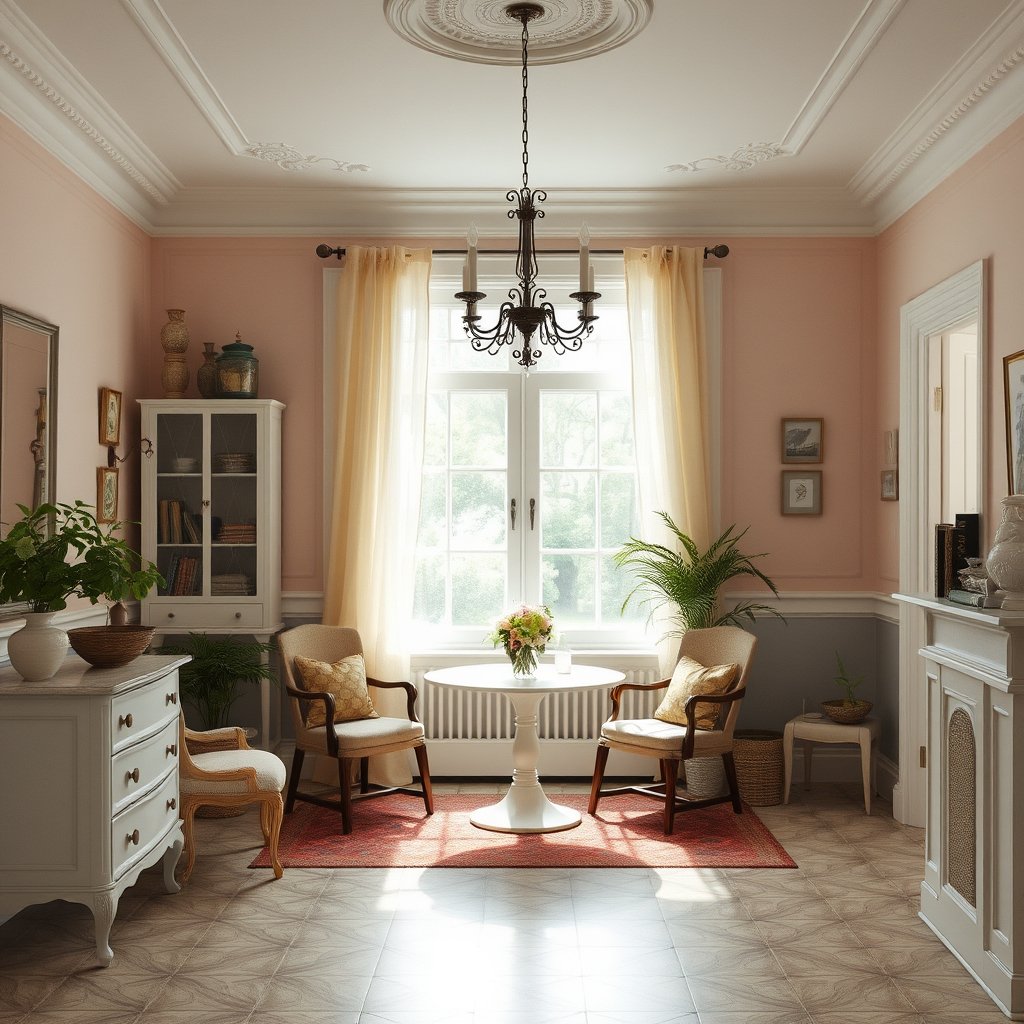 Old private house, bright and airy, pastel tones, dreamy aesthetic