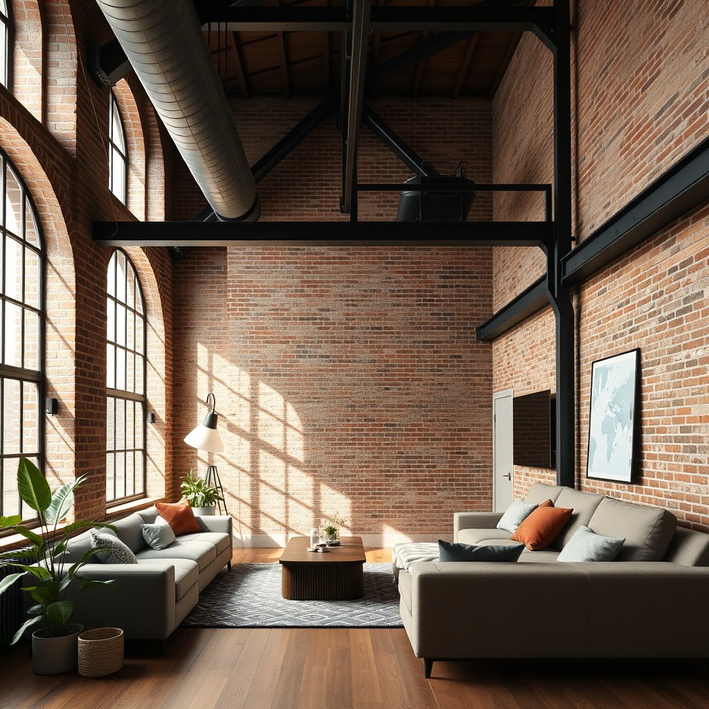 an industrial loft apartment with exposed brick walls, highly detailed, 8k, professional photography, sharp focus