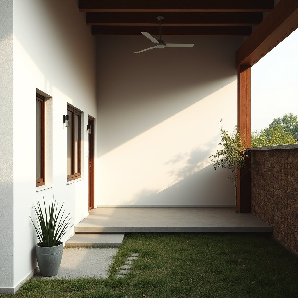 Old private house outdoor, minimalist composition, clean background, elegant