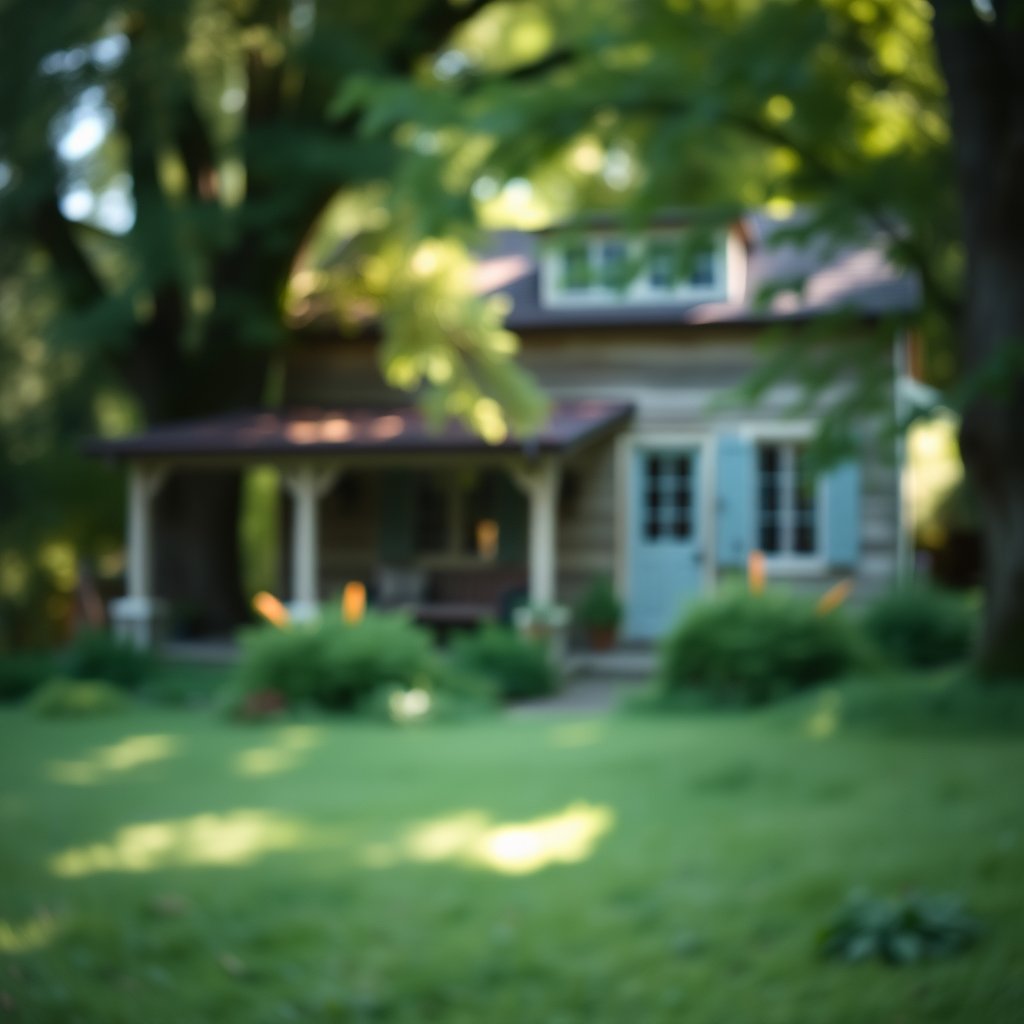 Old private house outdoor, soft natural light, shallow depth of field, bokeh