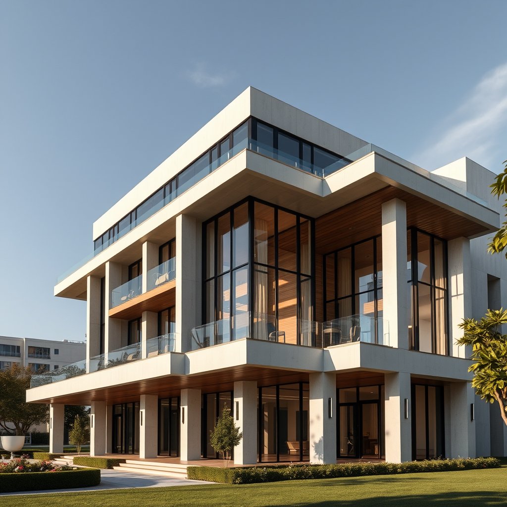 Create a premium architectural photography image of {building type} located in {location}. The design should look elegant, realistic, and visually impressive, with strong lines, refined materials, balanced symmetry, and professional composition. Capture the structure with cinematic natural light, realistic shadows, clean perspective, and high-end editorial quality. The image should feel suitable for an architecture magazine, real estate showcase, or design portfolio. Ultra-realistic, sharp detai, soft natural light, shallow depth of field, bokeh