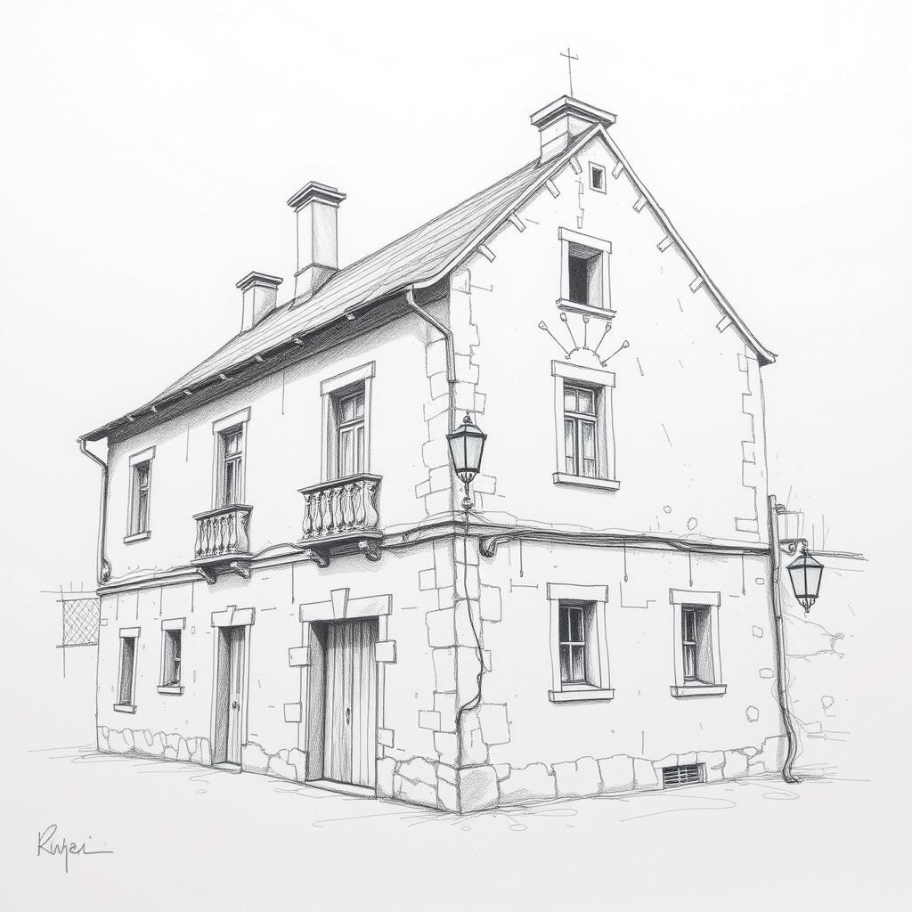 a detailed pencil sketch of an old building, ultra realistic, crisp details, studio quality