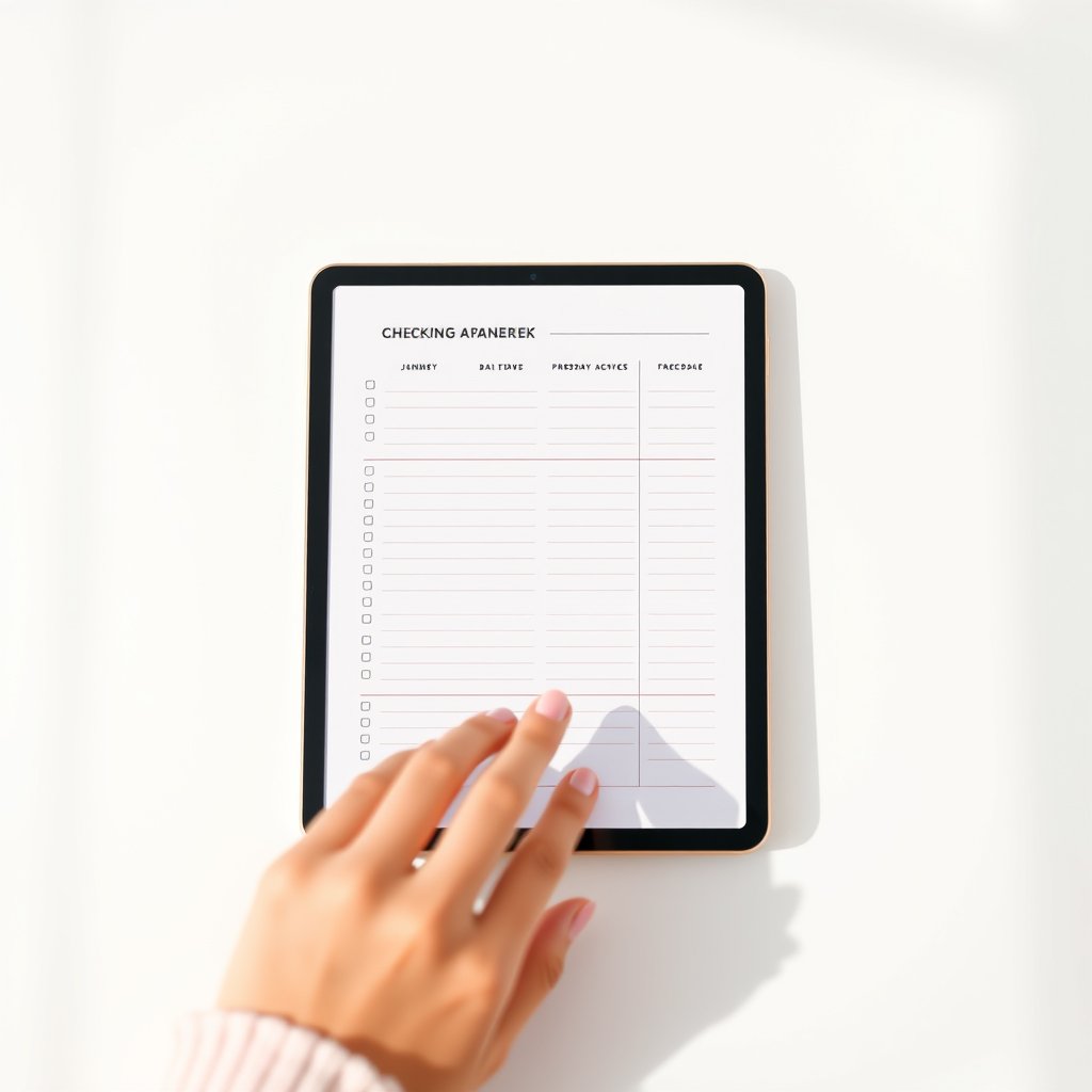 ipad checking planner, bright and airy, pastel tones, dreamy aesthetic