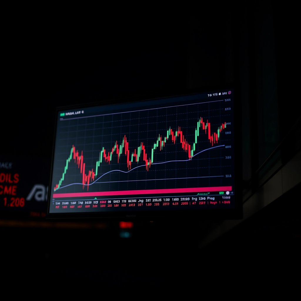 a stock market data visualization on a screen, moody lighting, high contrast, fine art photography
