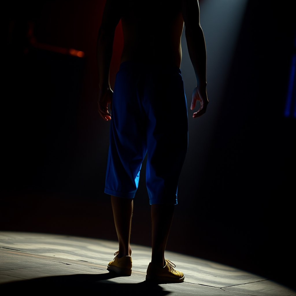pantalon corto azul, cinematic lighting, vibrant colors, dramatic atmosphere