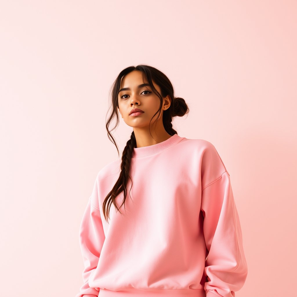 sports sweatshirt, bright and airy, pastel tones, dreamy aesthetic