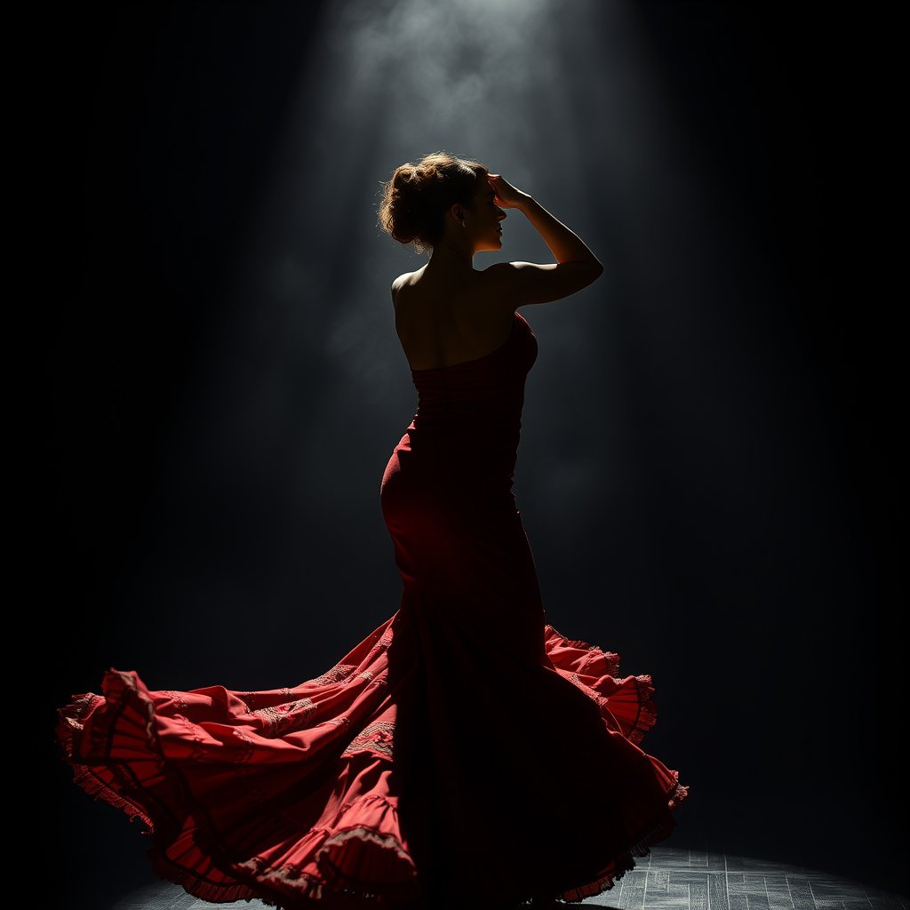 flamenco dress, moody lighting, high contrast, fine art photography