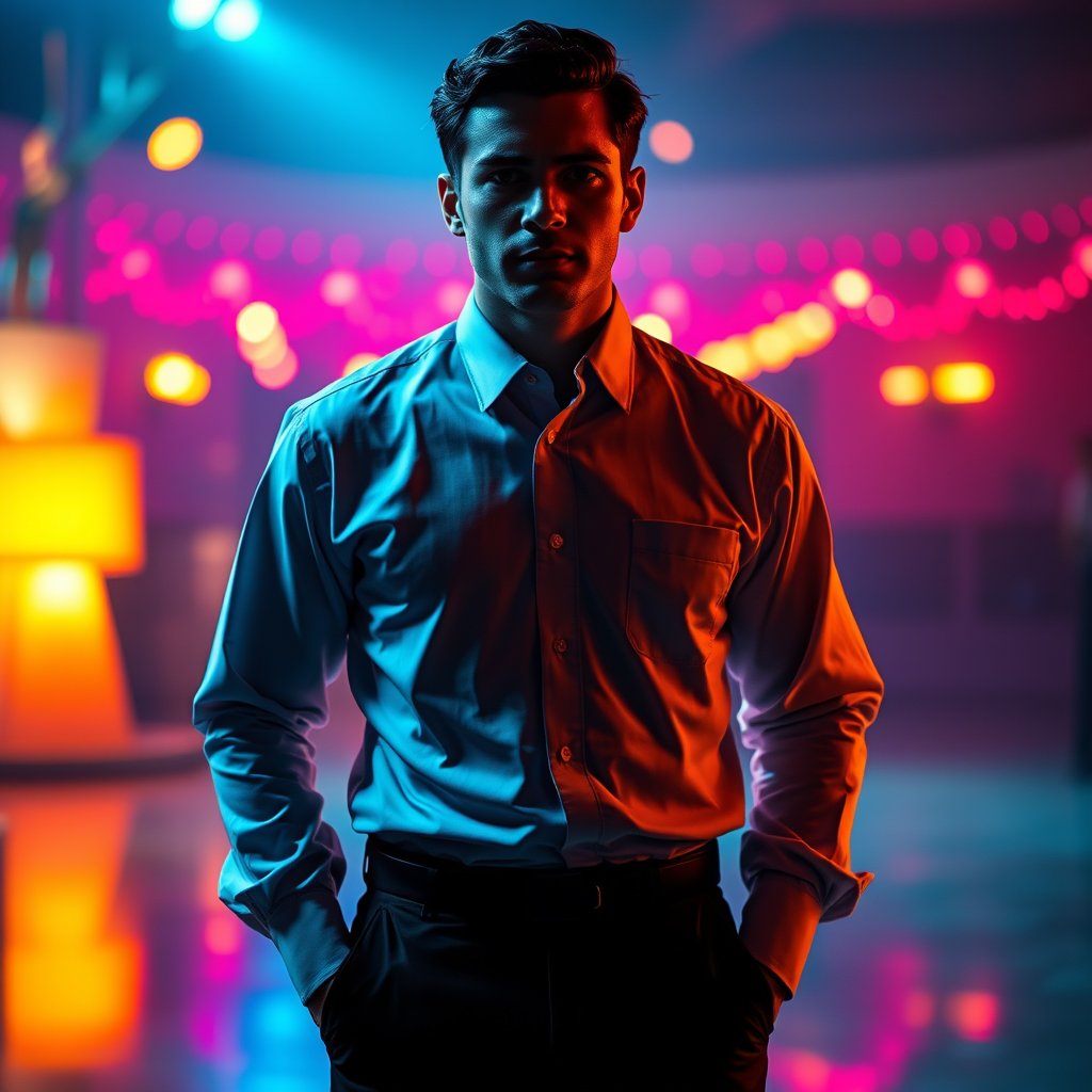 camisa formal de oficina, cinematic lighting, vibrant colors, dramatic atmosphere