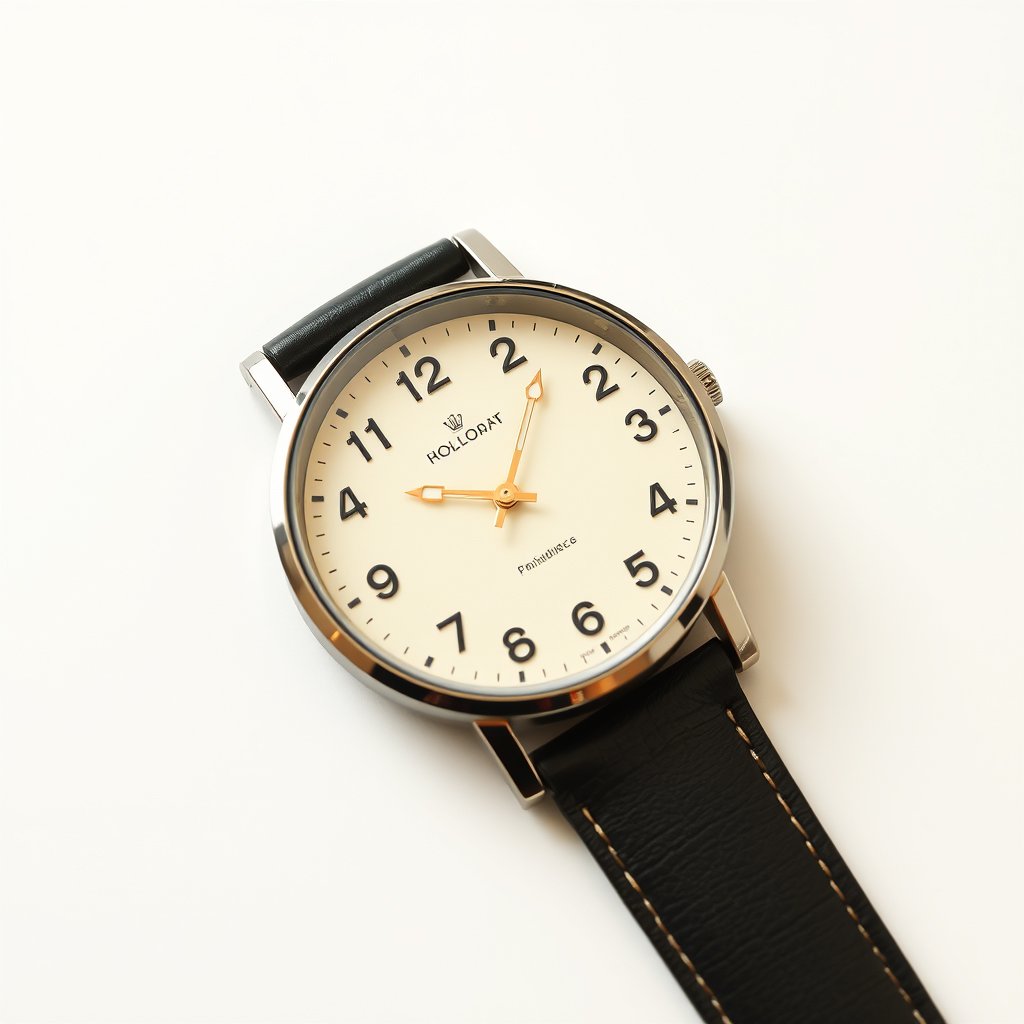 reloj de muñeca, minimalist composition, clean background, elegant