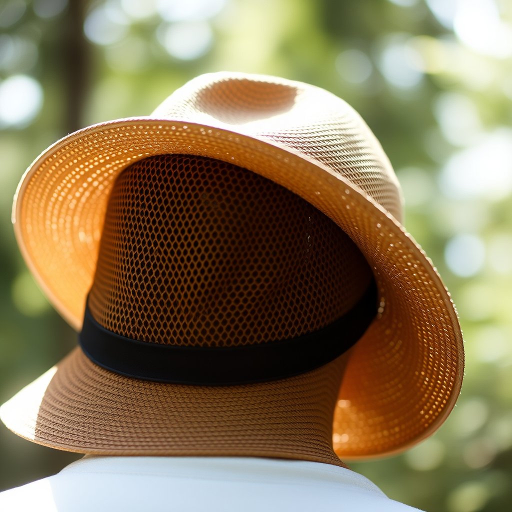 hat, soft natural light, shallow depth of field, bokeh