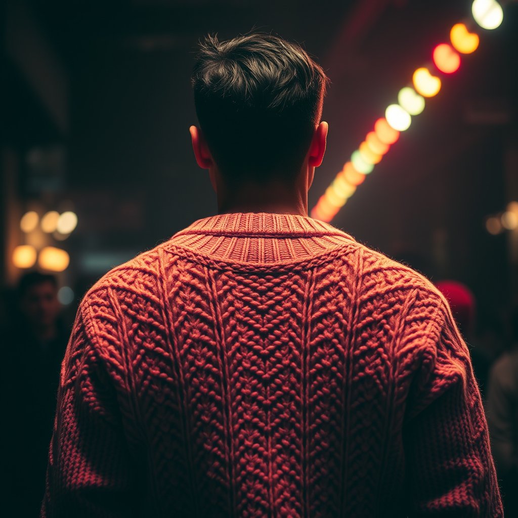 fine-knit sweater, cinematic lighting, vibrant colors, dramatic atmosphere