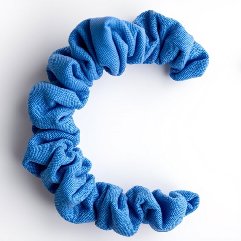 bleu scrunchie not realistic 
no background, ultra realistic, crisp details, studio quality