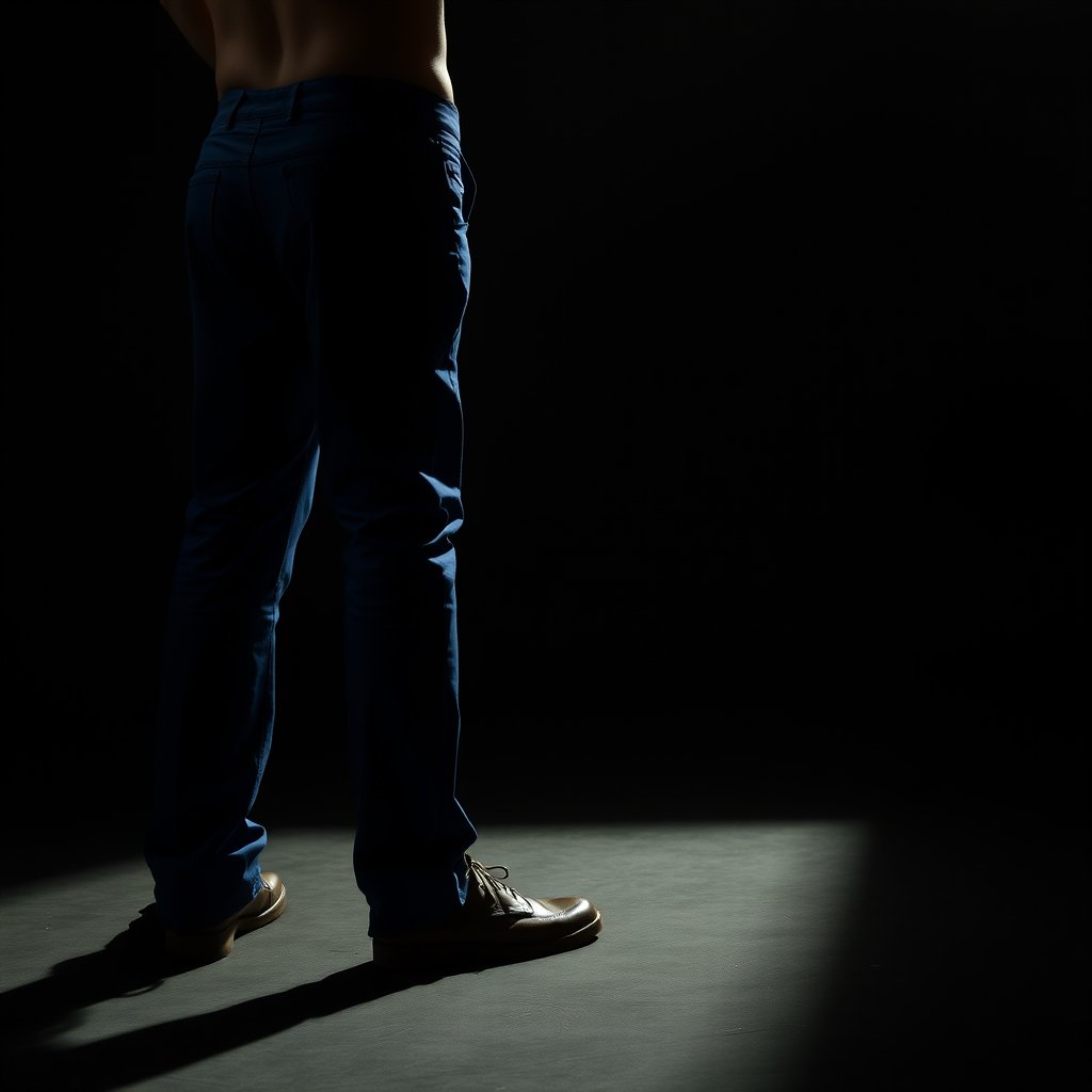 pantalon corto azul, moody lighting, high contrast, fine art photography