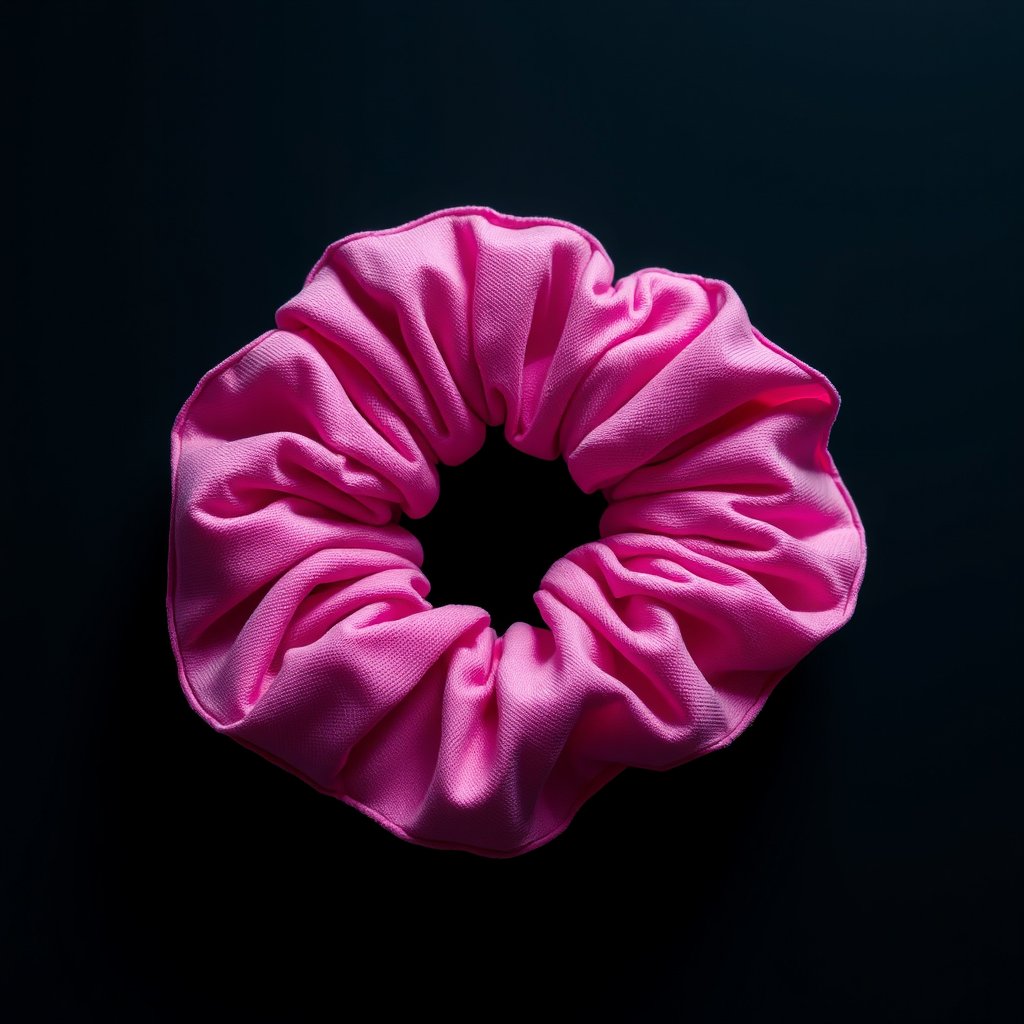 top view
pink scrunchie
no background, moody lighting, high contrast, fine art photography