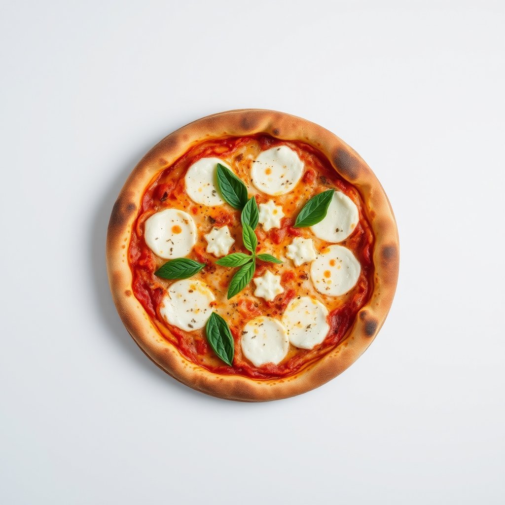 italian pizza, top view, food photography — Пицца «4 сыра», minimalist composition, clean background, elegant