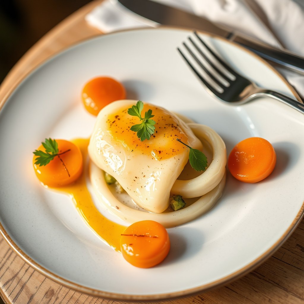 Create a premium professional food photography image featuring {dish}. The food should look fresh, appetizing, elegant, and beautifully plated, with realistic textures, natural ingredients, and careful styling. Use soft studio lighting, subtle shadows, a clean background, and a modern editorial composition suitable for a luxury food magazine, restaurant menu, or recipe website. Include tasteful props such as ceramic plates, linen napkins, wooden surfaces, fresh herbs, or minimal cutlery. Ultra-r, golden hour lighting, warm tones, atmospheric
