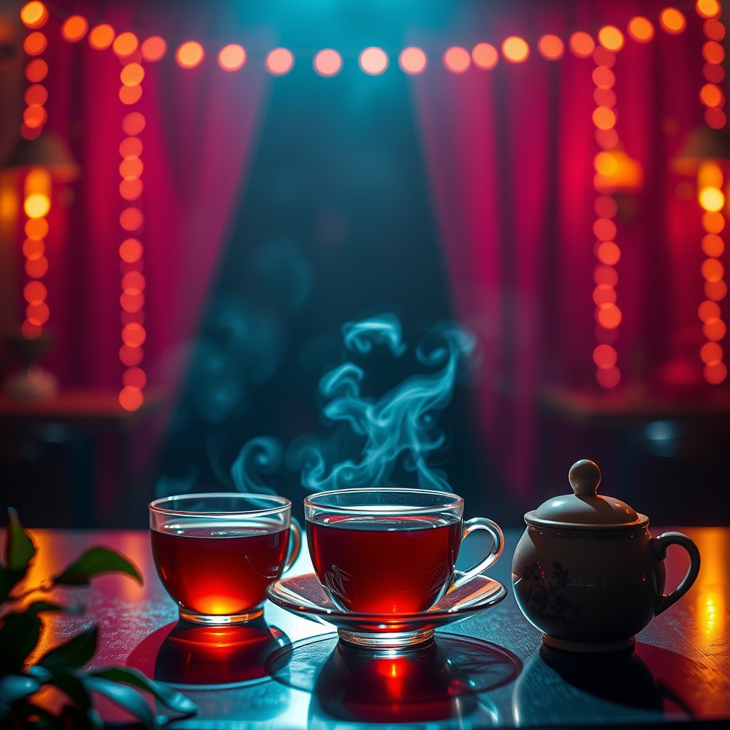 tea, cinematic lighting, vibrant colors, dramatic atmosphere
