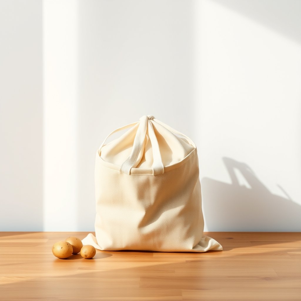 bag of potatoes, minimalist composition, clean background, elegant