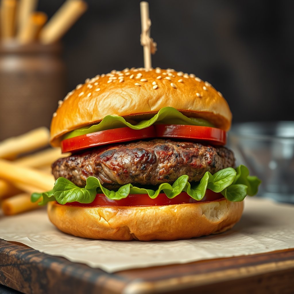food burger sandwich meat patty, highly detailed, 8k, professional photography, sharp focus