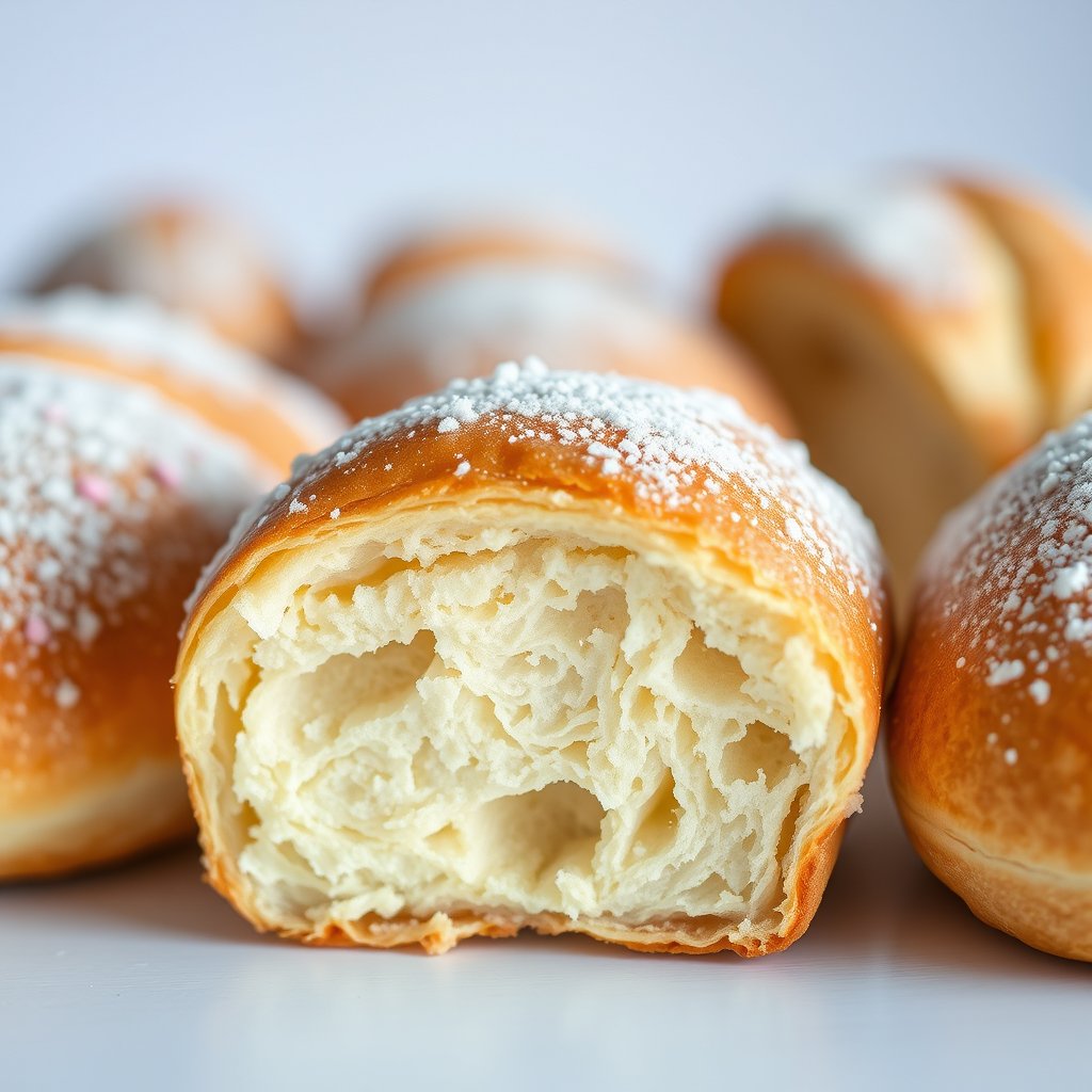 food fresh bread pastry bakery item closeup, bright and airy, pastel tones, dreamy aesthetic