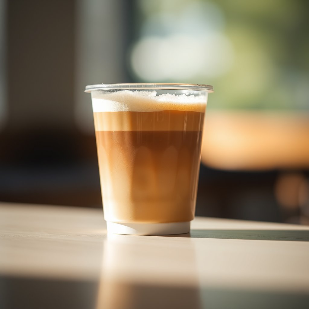 coffee drink in a paper cup, food photography, warm light — Чизкейк Нью-Йорк, soft natural light, shallow depth of field, bokeh