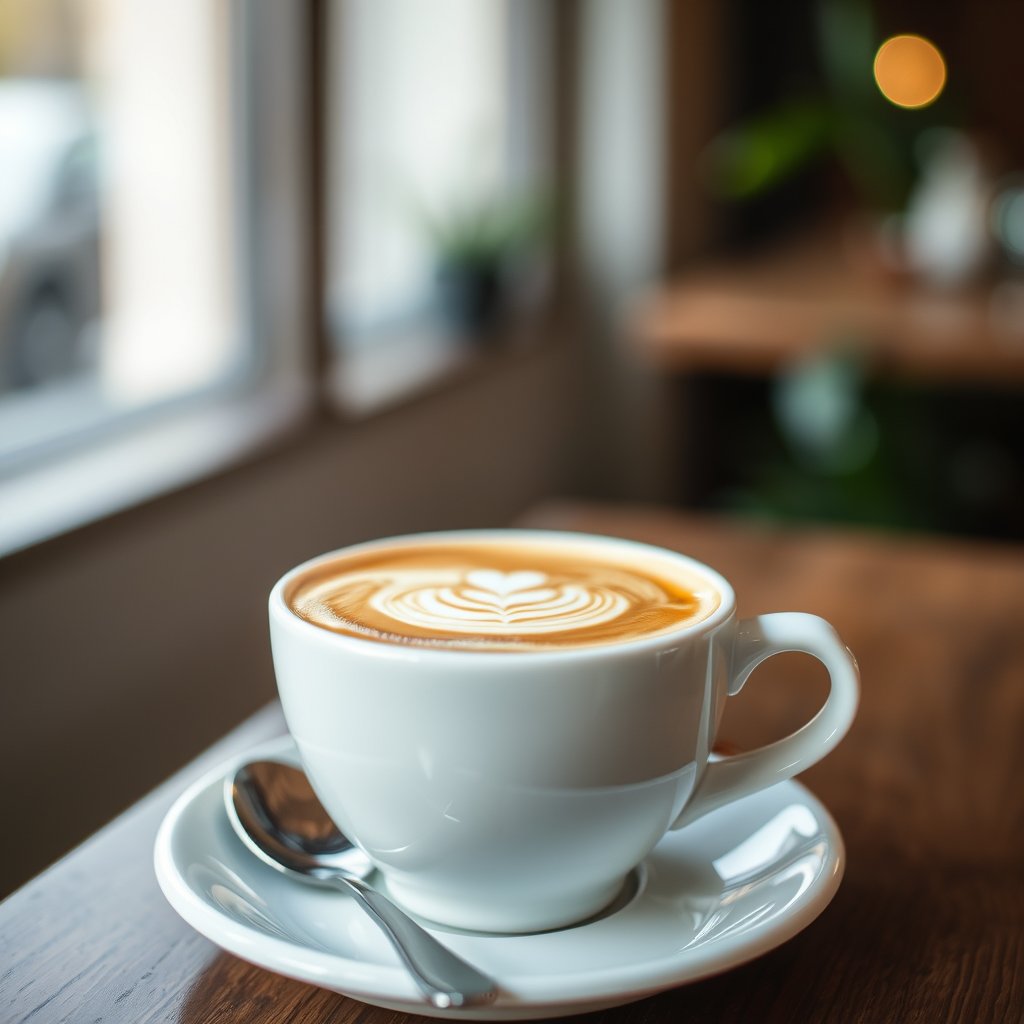 food coffee drink latte cup espresso, soft natural light, shallow depth of field, bokeh