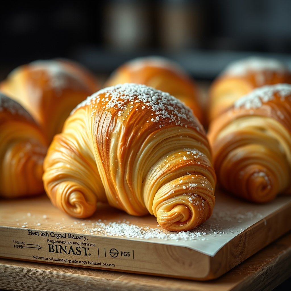 fresh croissant bakery, ultra realistic, crisp details, studio quality