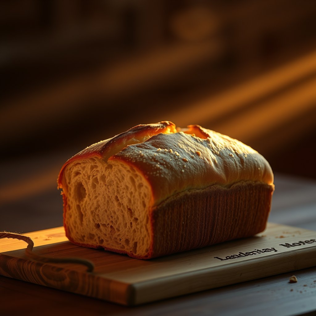 loaf of bread, golden hour lighting, warm tones, atmospheric