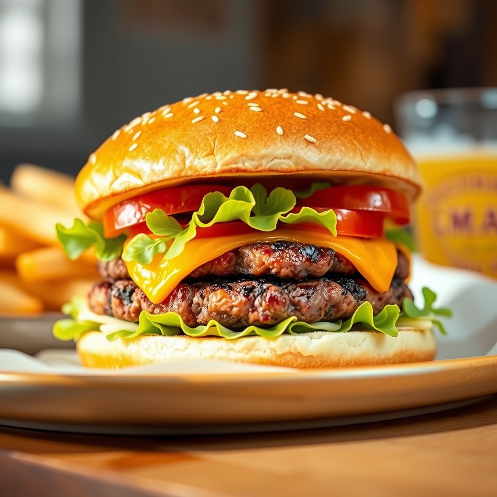 food burger sandwich meat patty, bright and airy, pastel tones, dreamy aesthetic