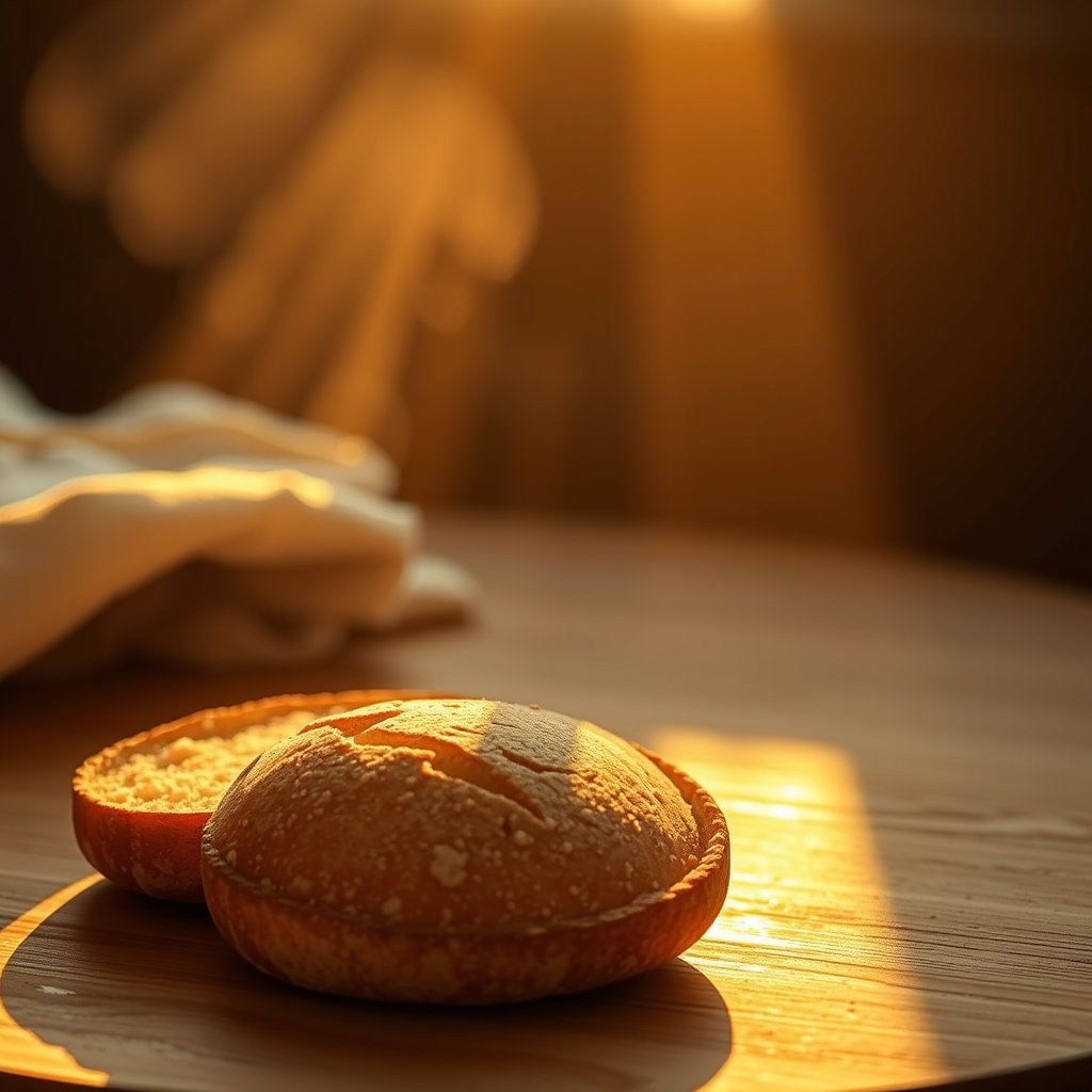 bread, golden hour lighting, warm tones, atmospheric