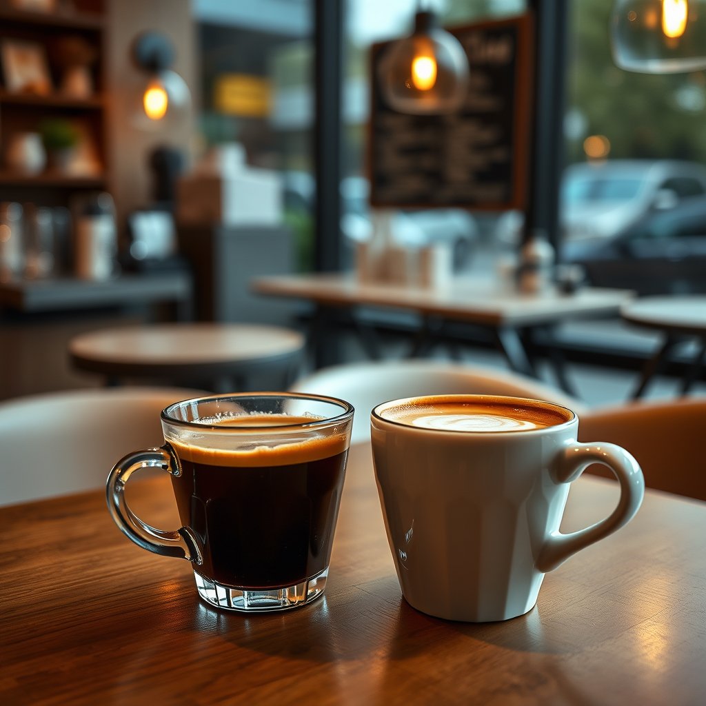 a 2 coffee in a cafe photo, ultra realistic, crisp details, studio quality