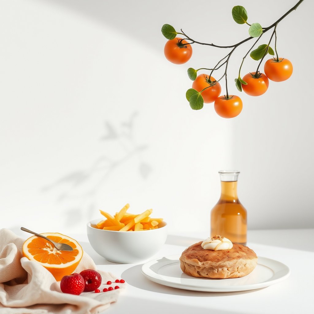 food, minimalist composition, clean background, elegant