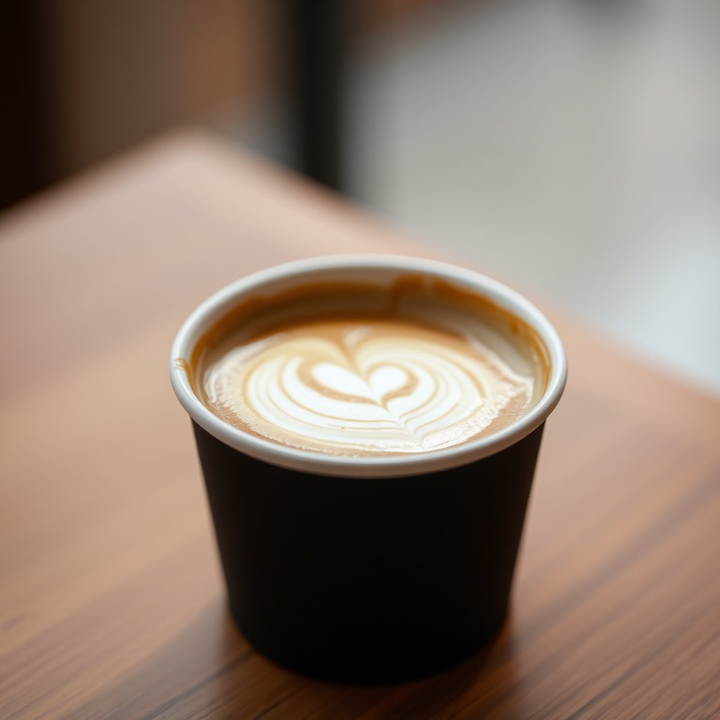 coffee drink in a paper cup, food photography, warm light — Кофейня «Daily», soft natural light, shallow depth of field, bokeh