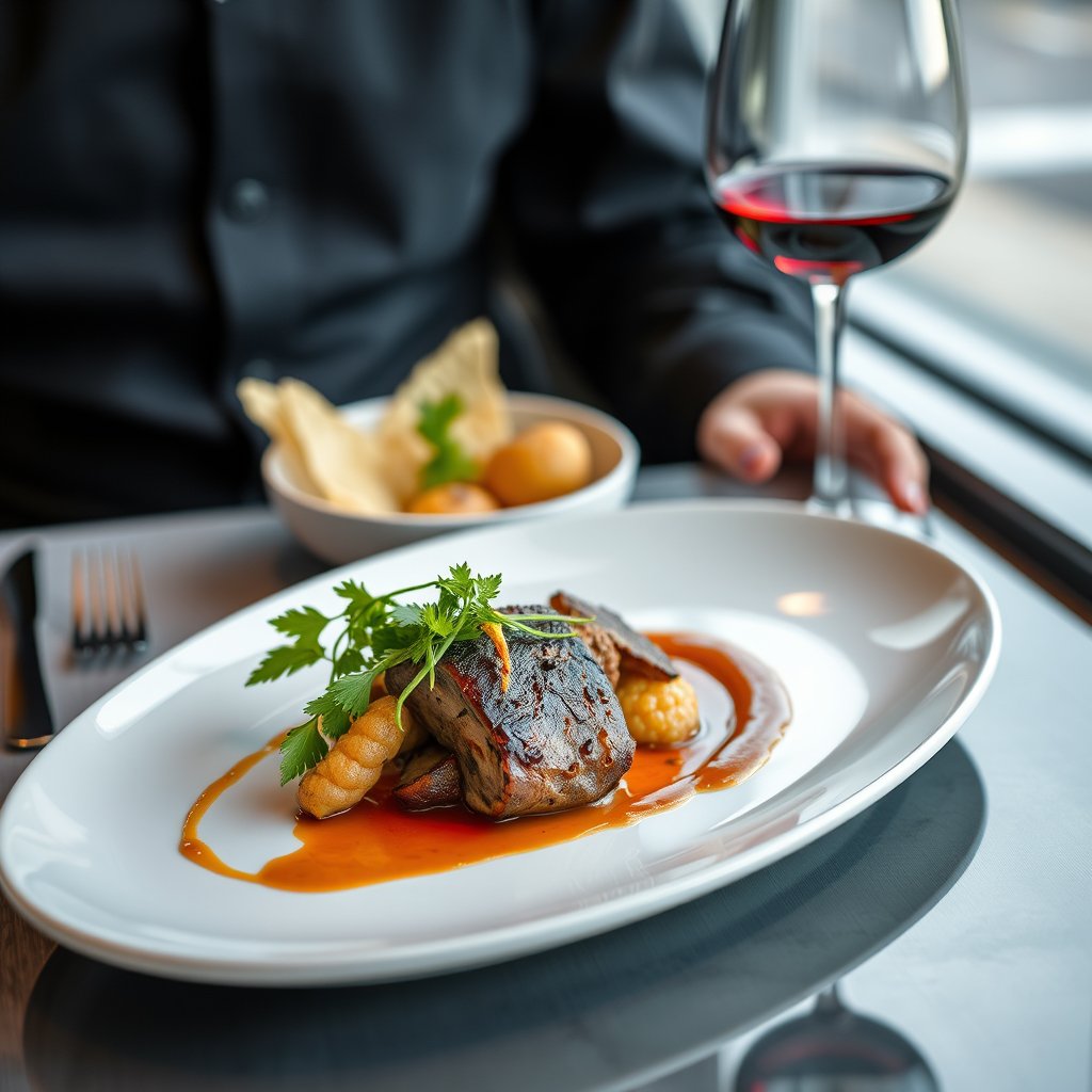 food gourmet dish restaurant serving plate, highly detailed, 8k, professional photography, sharp focus