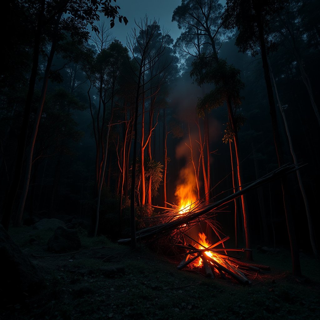 Kebakaran hutan kalimantan, moody lighting, high contrast, fine art photography