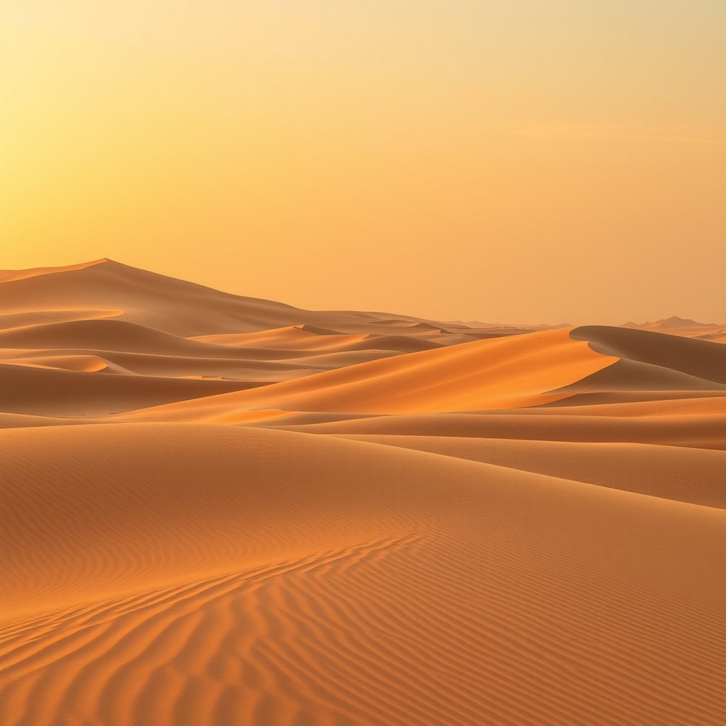 a desert landscape with sand dunes at golden hour, highly detailed, 8k, professional photography, sharp focus