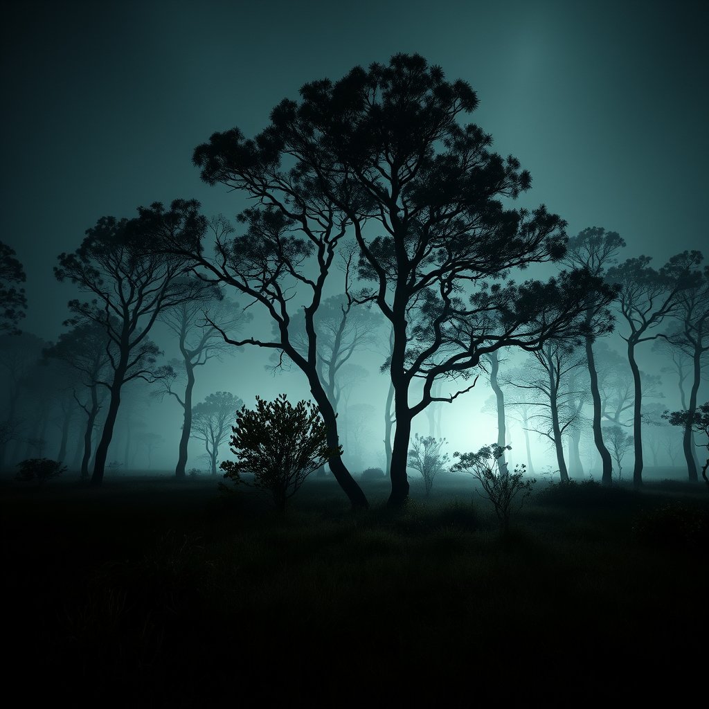 jobs nature computer bosque, moody lighting, high contrast, fine art photography