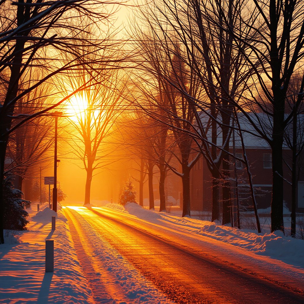 imagen que represente el invierno, golden hour lighting, warm tones, atmospheric