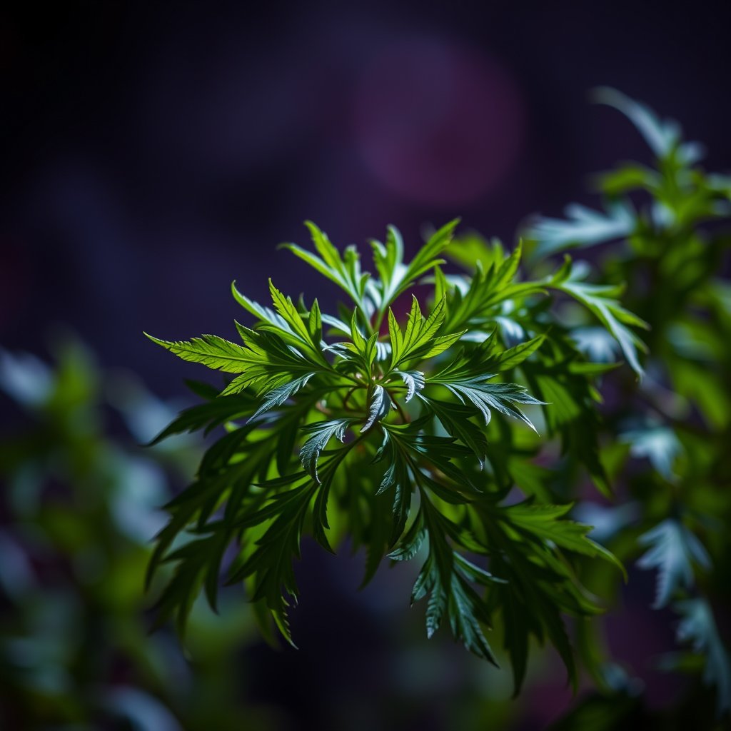 image of a bunch of curry leaves, cinematic lighting, vibrant colors, dramatic atmosphere