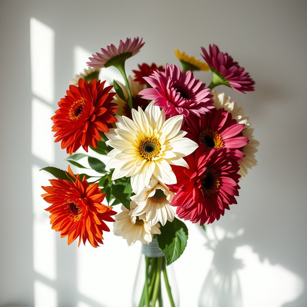 fresh flower bouquet, soft daylight, minimal background — Цветы «Fresh», cinematic lighting, vibrant colors, dramatic atmosphere