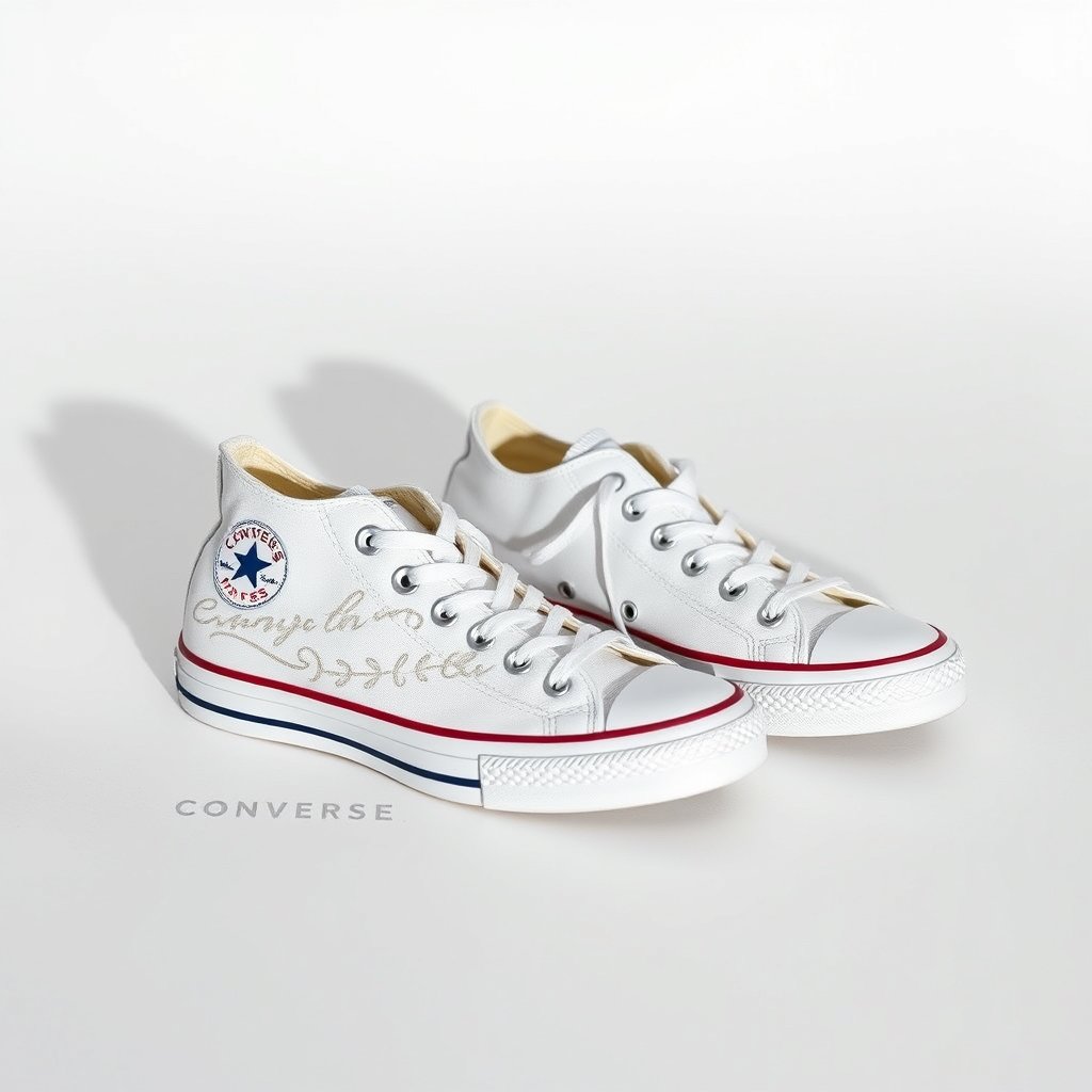white Converse shoes, minimalist composition, clean background, elegant
